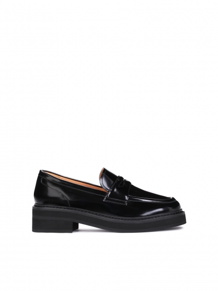 Black slip on leather loafers  IVETTE