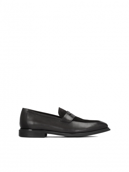 Men’s elegant black loafers made of grain leather and suede JESON