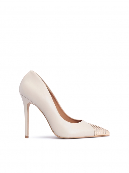 Beige leather pumps with a metal toe RIVIA