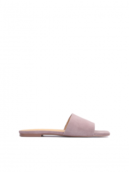 Ladies’ light violet suede mules on a flat sole EMELY