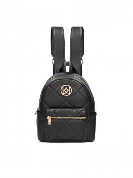 Black leather backpack with large monogram MOXIE