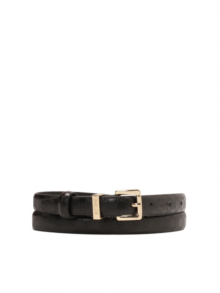 Elegant narrow belt in black embossed leather  SHERRY