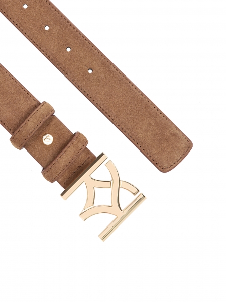 Cinturón marrón clásico con hebilla monograma KAZAR 