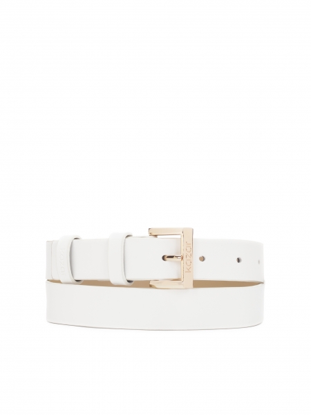Women's white leather belt with logo buckle  MOCA