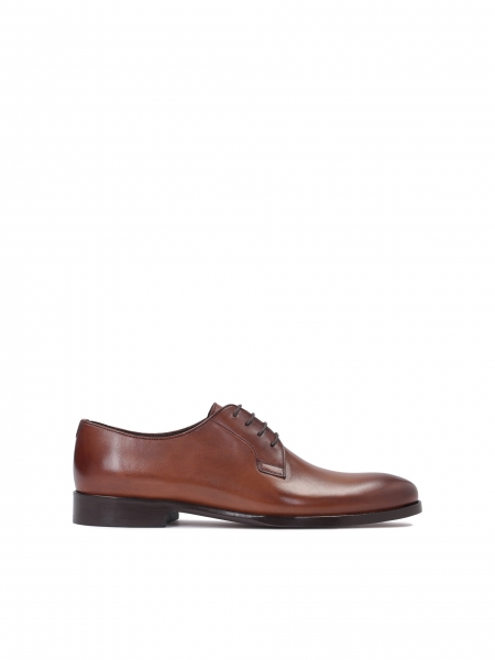 Braune minimalistische Herren Derby-Schuhe aus genarbtem Leder JAVEN