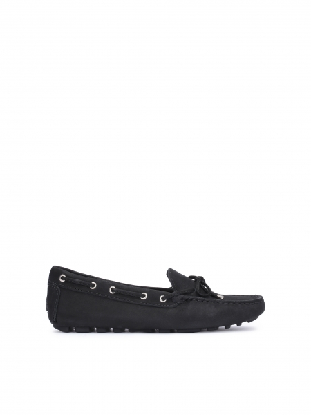 Ladies’ black nubuck moccasins decorated with a leather cord APRICOT