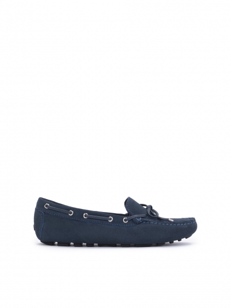 Ladies’ navy blue moccasins with an elastic sole turned out on the heel APRICOT