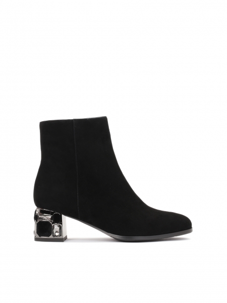 Suede boots on a wide heel decorated with large zirconia KATHLEEN
