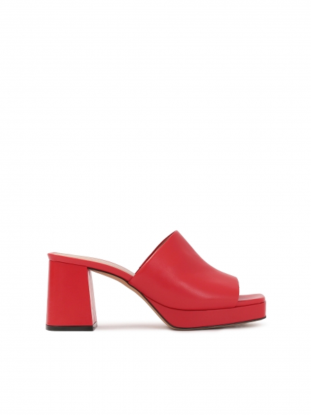 Red mules with a geometric heel on a platform MAGIE