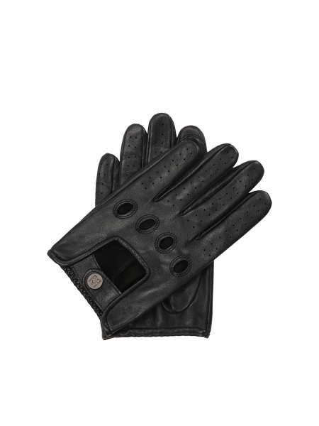 Black leather men's driving gloves 