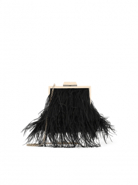 Black evening handbag with feathers KRISTEN