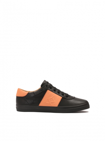 Sneakers aus Leder mit orangefarbenen Elementen und geprägtem Monogramm BORNEO