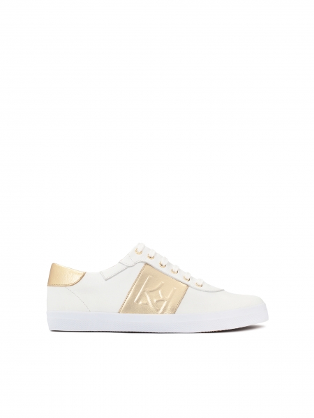 Białe sneakersy damskie ze skóry ozdobione złotymi wstawkami BORNEO