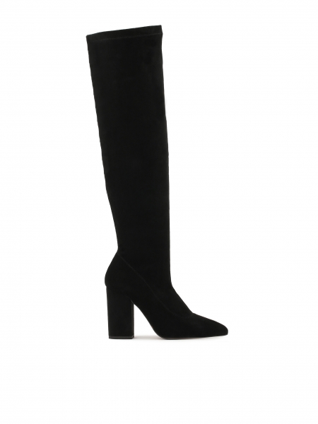 Black over-the-knee boots with stiletto heel made of fabric FLYNN