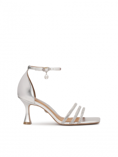 Silver leather sandals with a covered heel OTYLIA