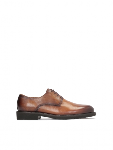 Herren Derby-Schuhe aus braunem Leder mit offenem Vorderblatt MANLEY