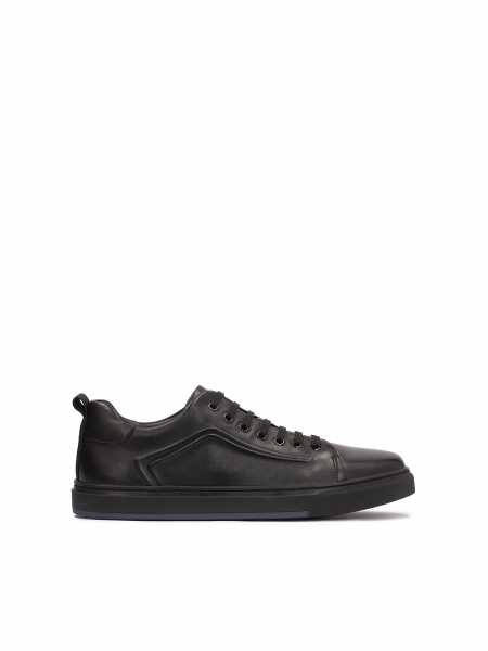 Black sneakers for men with a protruding, embossed pattern LENNART