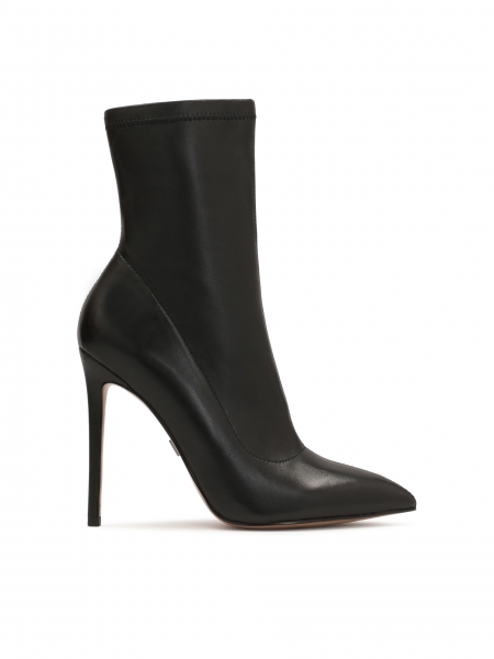 Black leather booties with fitted upper LUCY