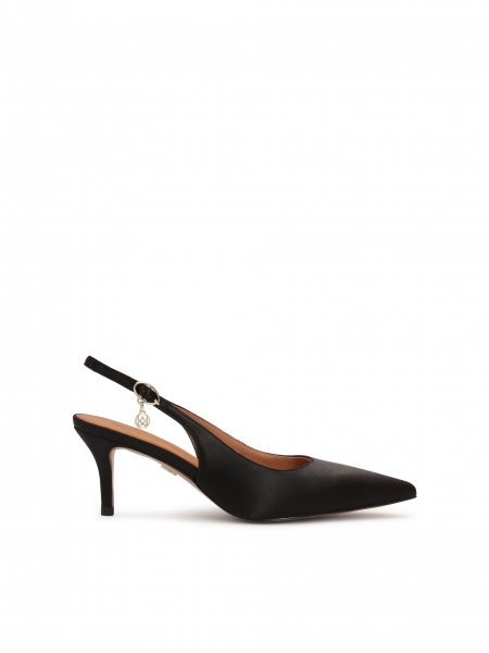 Black fabric pumps with open heels SHERI