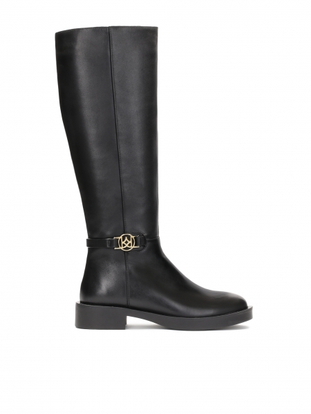 Black leather ladies' boots with metal monogram CHIRA