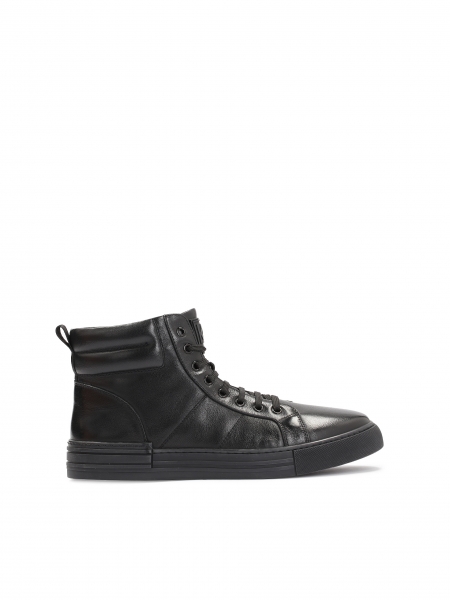 Czarne minimalistyczne sneakersy męskie z wysoką sznurowaną cholewką ADMIR