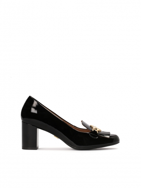 Zapatos de tacón de mujer lacados en negro con borlas WENDY