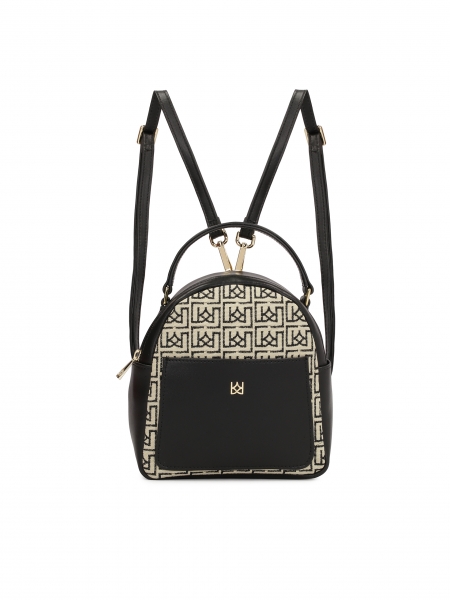 Black and beige backpack with embroidered design ENA