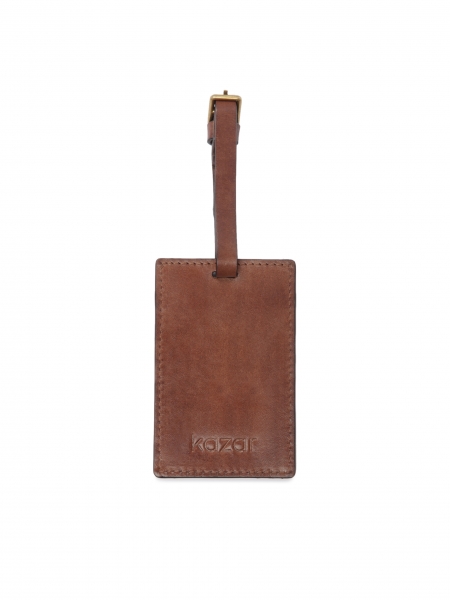 Brown leather luggage tag TOME