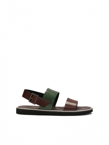 Sandalias de piel marrón y verde BERNON