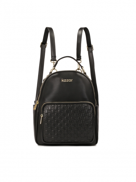 Black leather backpack decorated with embossed pattern DOT
