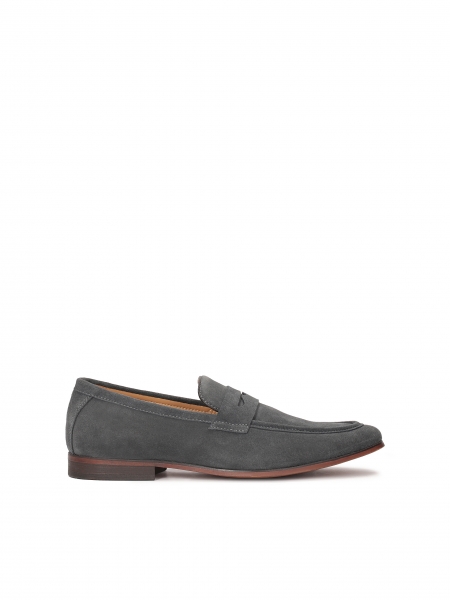 Graphite suede loafers on a brown sole EGIL
