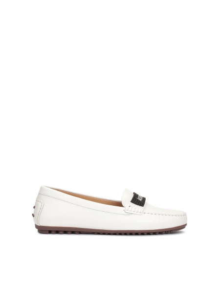 White moccasins with black tape ELODIE