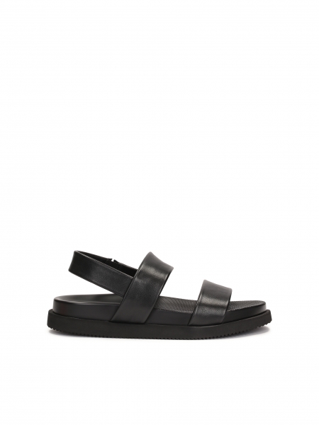 Black leather sandals with an elastic strap NATHAN