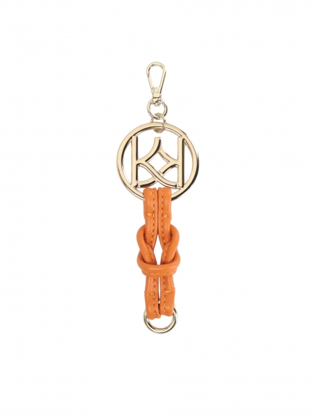 Eleganter Schlüsselanhänger mit orangefarbenem Streifen und großem Monogramm 