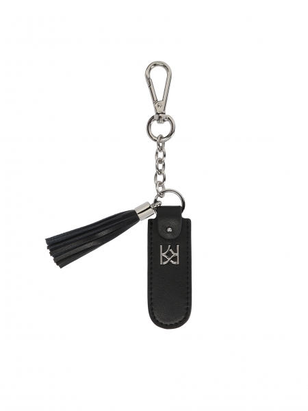 Elegant keychain with large leather pendant and tassels 