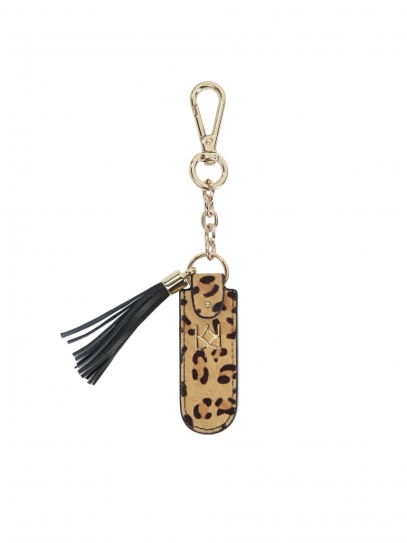 Patterned leather key ring with gold metals 