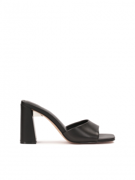 Black leather mules on a comfortable wedge  PARRITA