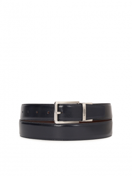 Navy blue and brown double-sided leather belt BENIAMIN