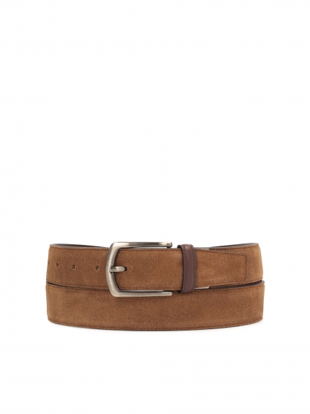 Double-sided brown suede and smooth leather men's belt CONWAY