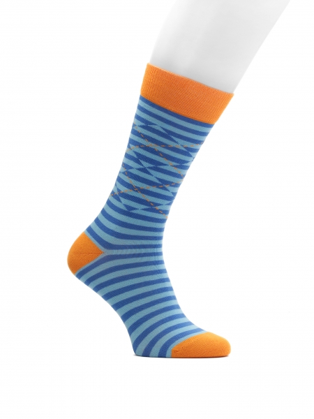 Hohe gestreifte Socken mit orangefarbenen Einsätzen THAMES