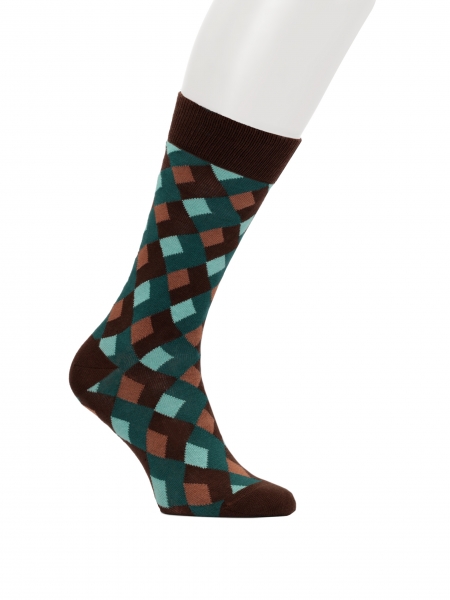 Brown and green diamond pattern socks THAMES