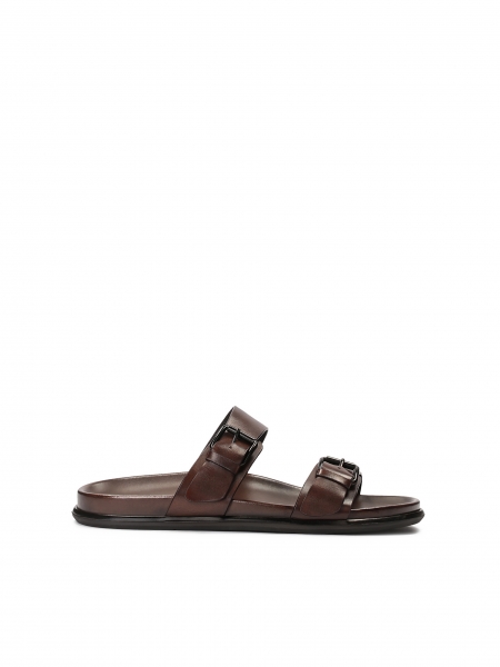 Leather brown mules with two adjustable straps LANIN
