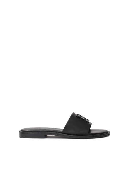Flat flip-flops in black grain leather JOVITE