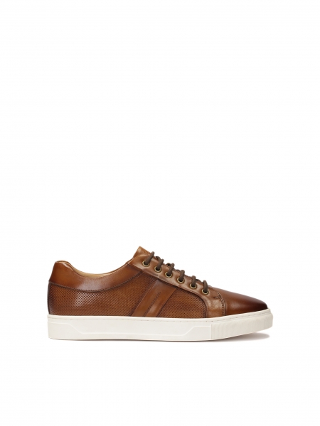 Brown leather sneakers on a white sole AJAKS