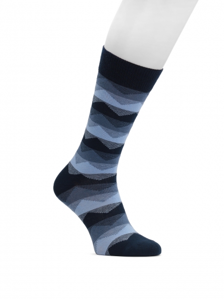 Marineblaue Socken mit Streifen und Zickzacklinien THAMES