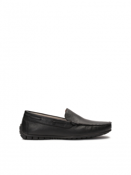 Black leather moccasins with a thread on the toe VINICIUS