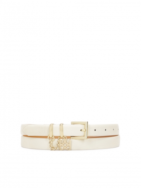 Cream narrow belt with two metal loops and chain  CARROLL