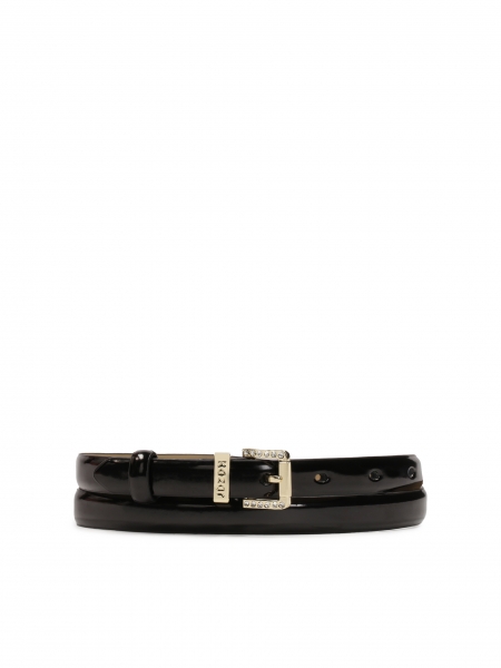 Lacquered black belt with gemstone-embellished buckle  NANCE