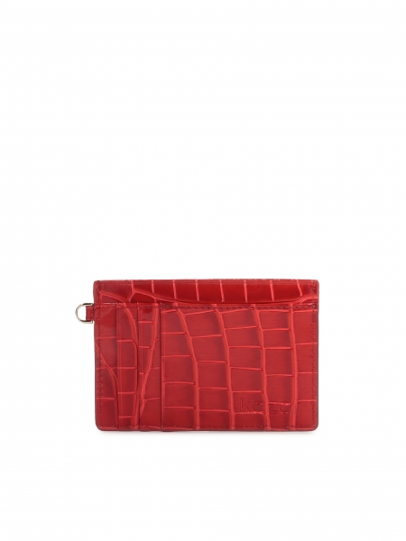 Elegant red wallet for cards with a croco pattern 