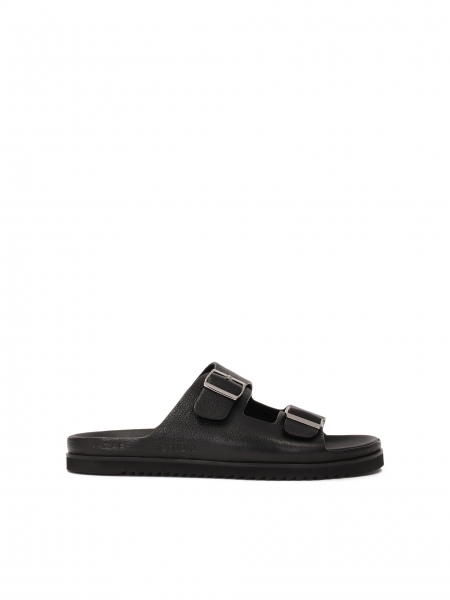 Black leather flip-flops with two straps  JEFFERSON